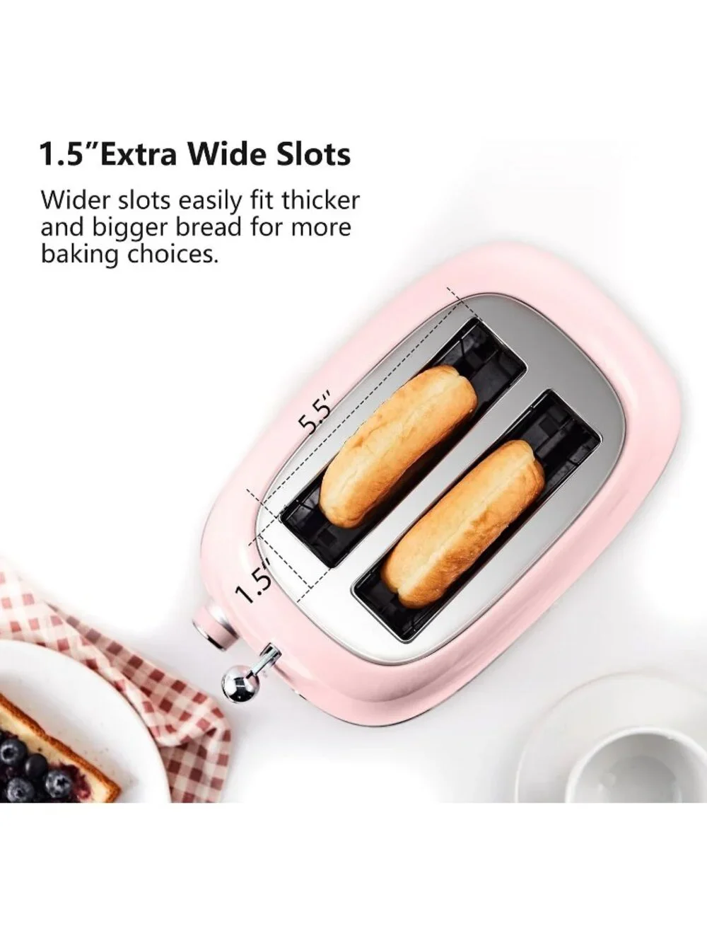 2 Slice Pink Retro Stainless Steel with Bagel Defrost Functions Tray Toaster